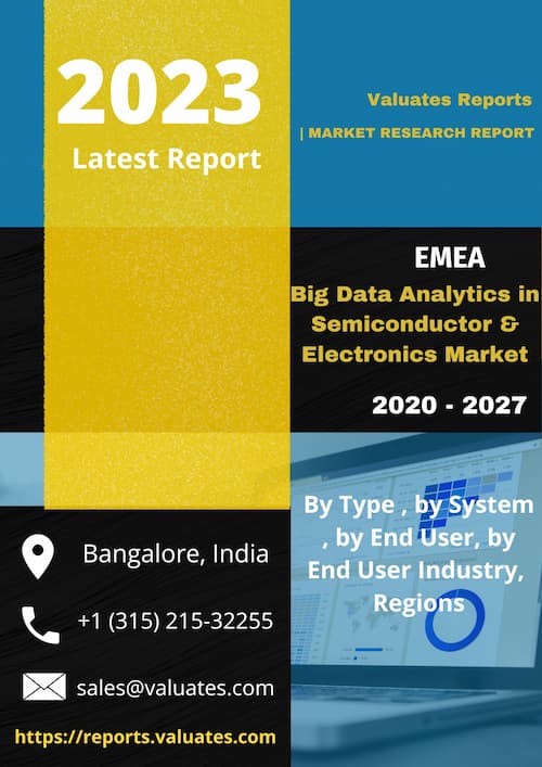EMEA Big Data Analytics in Semiconductor Electronics Market by Component Solutions and Services Deployment Mode On premise and Cloud End User Semiconductor and Electronics Analytical Tools Dashboard Data Visualization Reporting Self service Tools Data Mining Warehousing and Others Applications Customer Analytics Supply Chain Analytics Marketing Analytics Pricing Analytics Workforce Analytics and Others Usage Sales Marketing Fault Detection Classification Predictive Maintenance Virtual Meterology Process Optimization Yield Prediction and Others Opportunity Analysis and Industry Forecast 2020 2027
